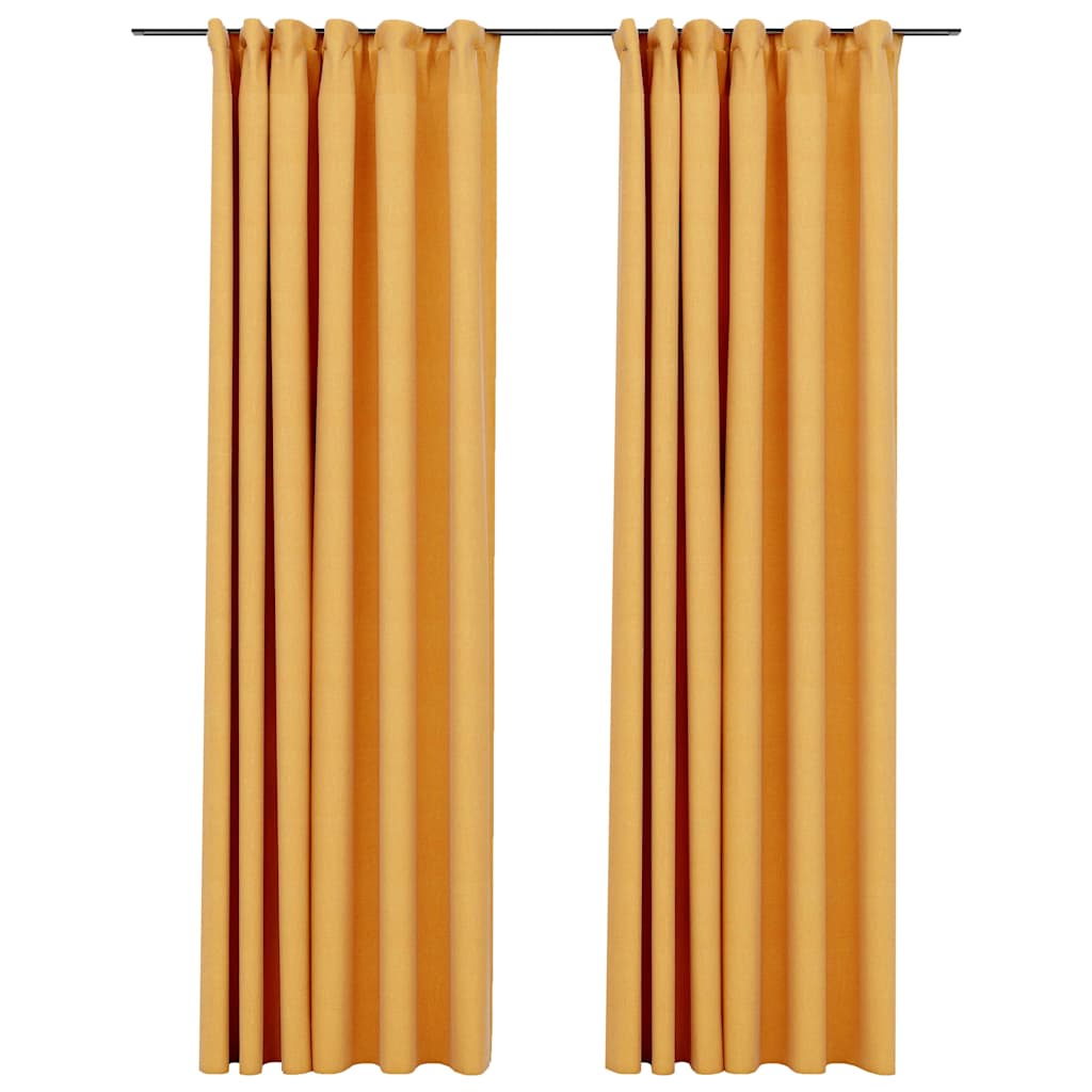 Tende Oscuranti con Ganci Effetto Lino 2 pz Gialle 140x225 cm